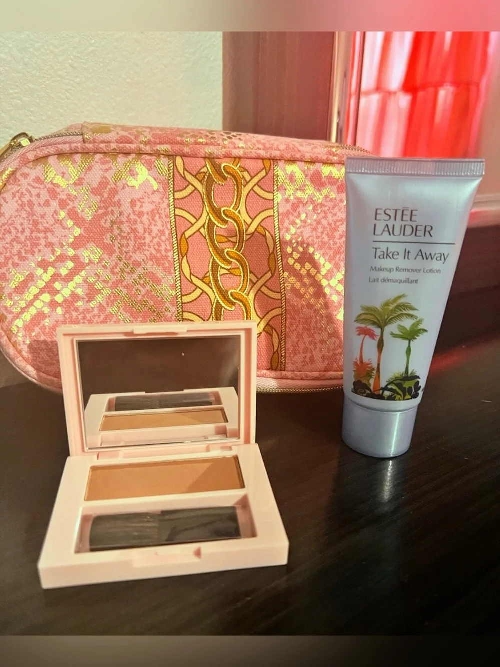 Estee Lauder Pink & Gold Chain-Accent Cosmetic Pouch